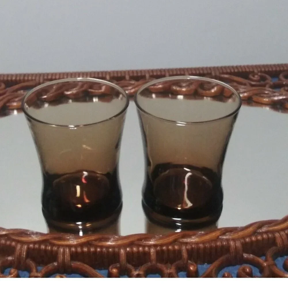 Vintage Mid Century Ombre Brown Flared 10 oz Lowball Rocks Drinking Glasses 2